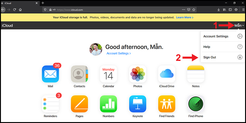 Cách đổi iCloud trên Macbook qua website bước 1